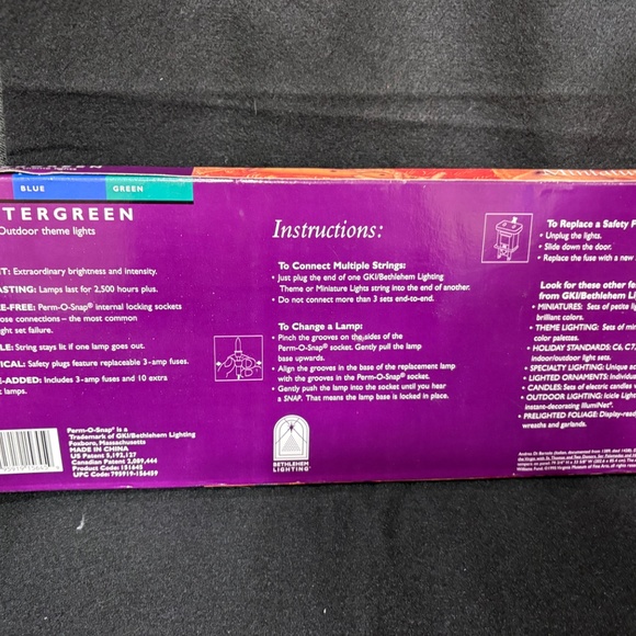 1995 Bethlehem Wintergreen Purple Blue Green 50 Indoor/Outdoor Mini Lights NOS - Picture 2 of 4